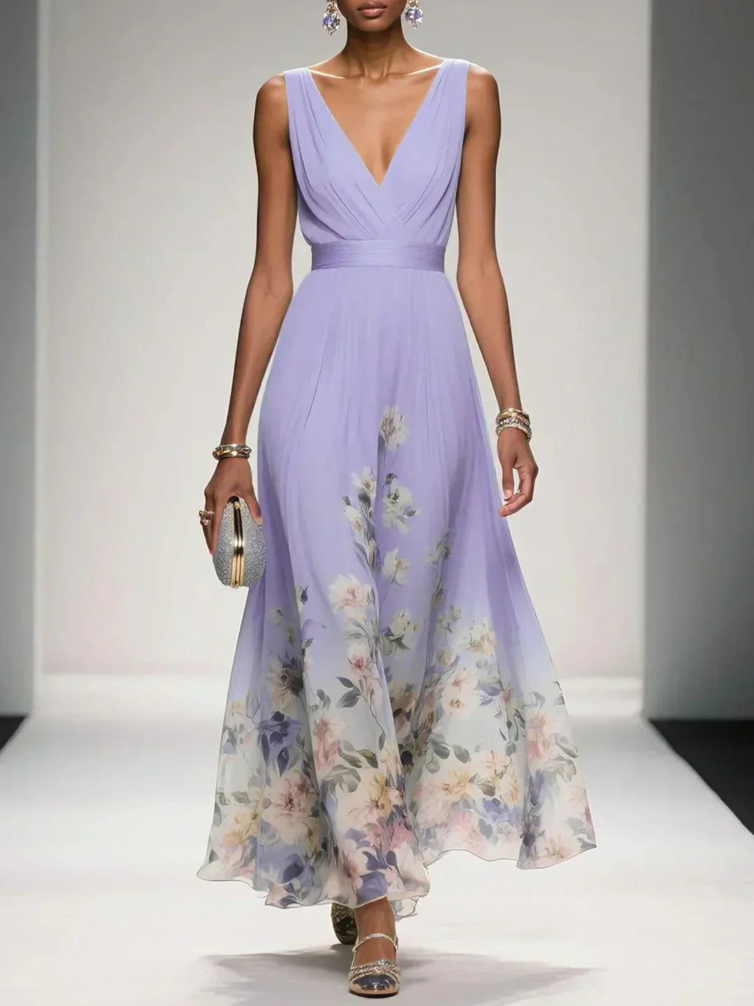 Undine | Women's Floral V-Neck Maxi Dress - image 5