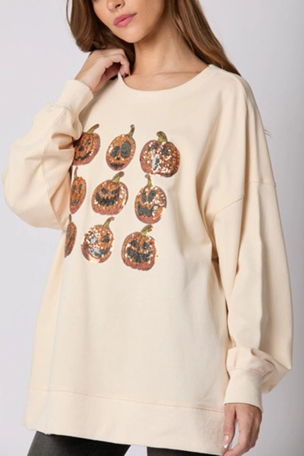 Juetta | Women's Sequin Pumpkin Sweatshirt with Round Neck - image 5