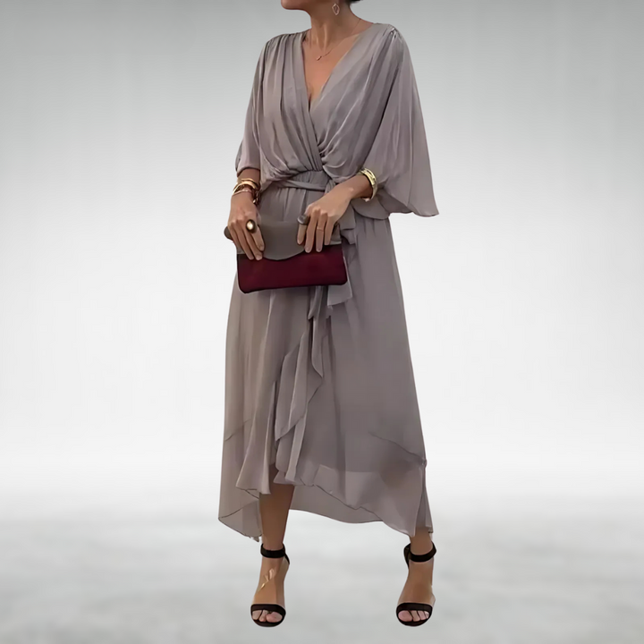 Amedine | Women's Belted V-Neck Maxi Dress - image 3