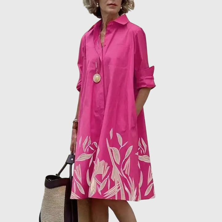Aldora | Women's Casual Relaxed Midi Dress with Round Neck, Short Sleeves and Pockets - image 10
