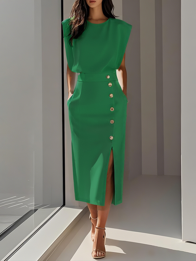 Lodovica | Women's Button-Front Split Midi Dress - image 4