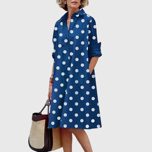 Aldora | Women's Casual Relaxed Midi Dress with Round Neck, Short Sleeves and Pockets - image 8