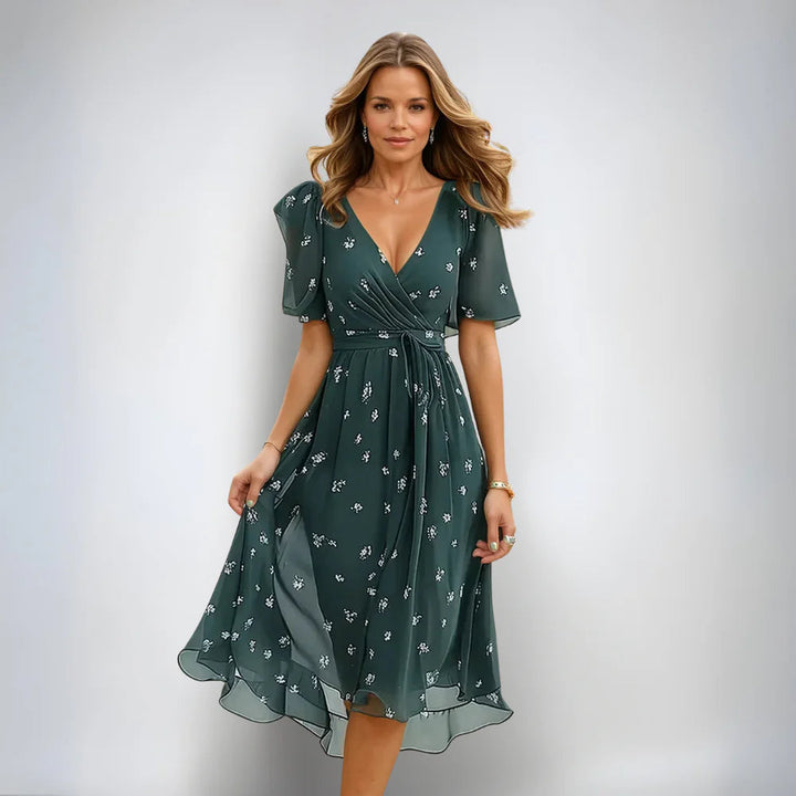 Alwyn | Women's Floral Wrap Midi Dress with V-Neck and Flutter Sleeves - image 1