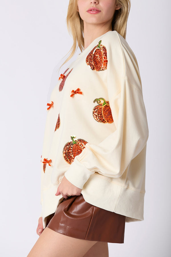 Gisla | Women's Colourful Pumpkin Sweatshirt with Embroidered Detail - image 6