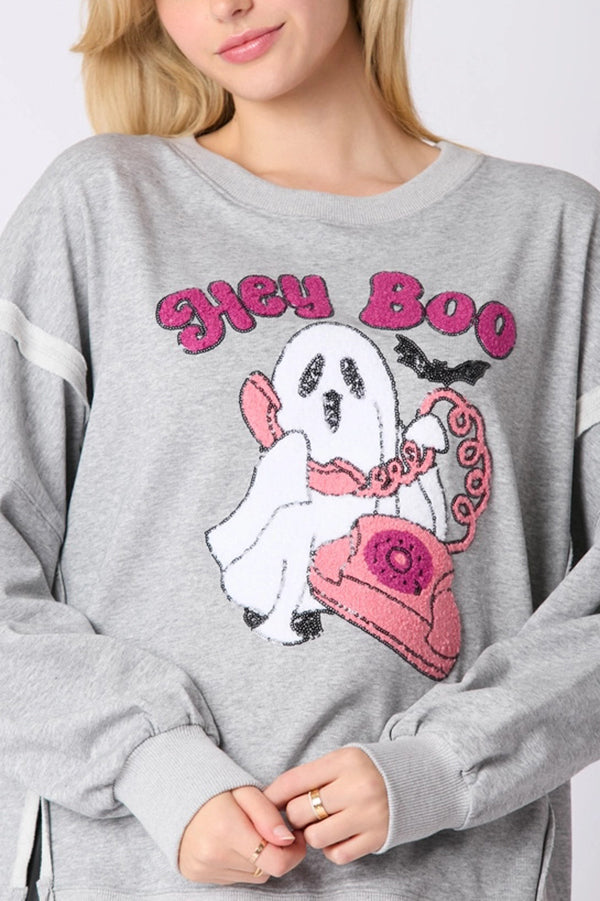 Nicolaa | Women's Cute Ghost Sequin Sweatshirt with Round Neck - image 12