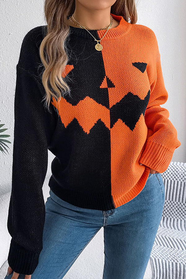 Estrilda | Women's Pumpkin Contrast Colour Sweater with Round Neck - image 1