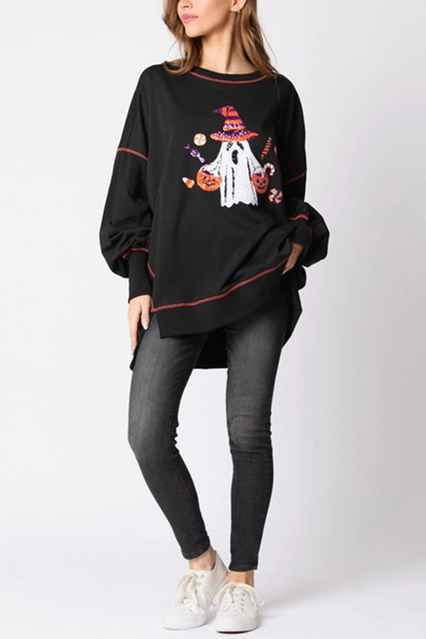 Orella | Women's Sequin Ghost Sweatshirt with Round Neck - image 6