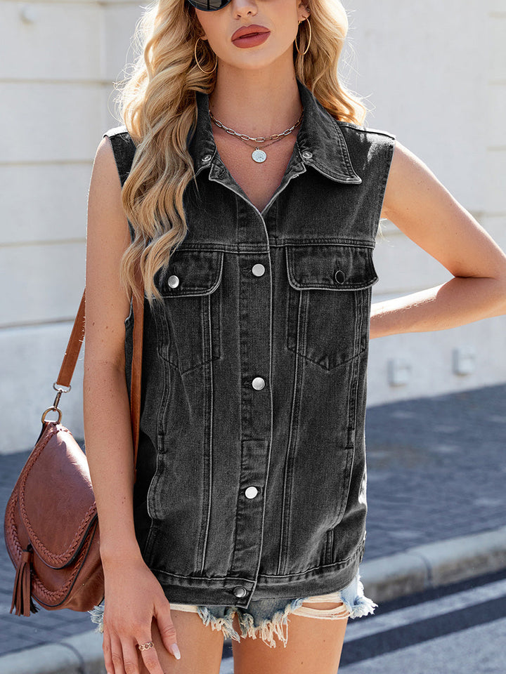 Seraphina | Women's Loose Sleeveless Buttoned Pockets Solid Color Split-Joint Lapel Vest Outerwear