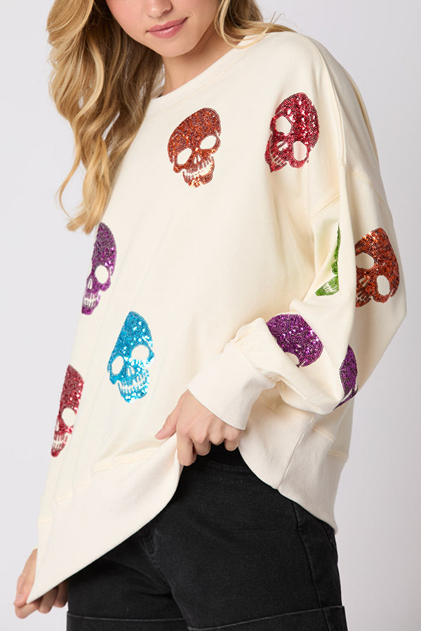 Richenda | Women's Sequin Skull Sweatshirt with Round Neck - image 4