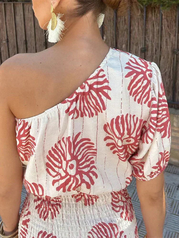 Gisella floral midi dress, off-shoulder, short sleeves