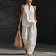 Elodie | Women's Bohemian-Style Linen Two-Piece Set—Strapless Tank Top and Wide-Leg Pants