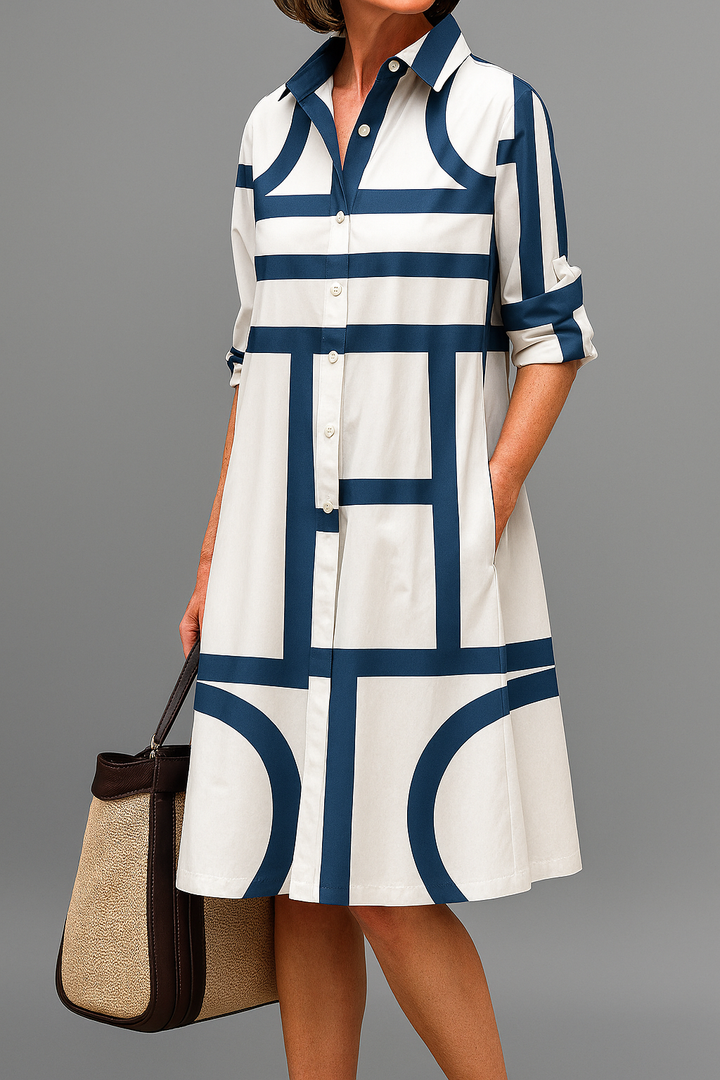 Gabriella shirt midi dress, collared, three-quarter sleeves