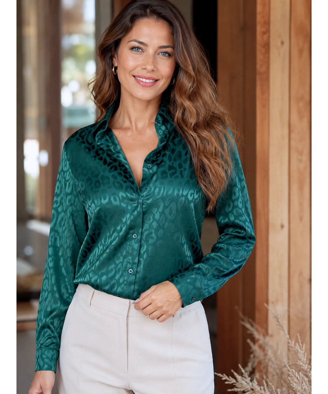 Caroline | Women's Long Sleeve Satin Animal Print Blouse