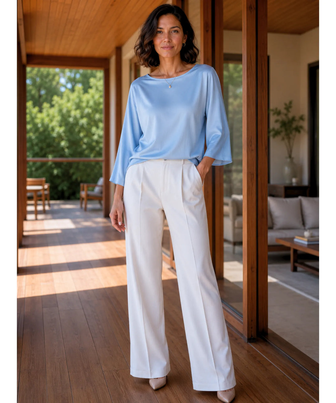 Ingrid | Women's Satin Dressy Top with Elegant Wide Sleeves
