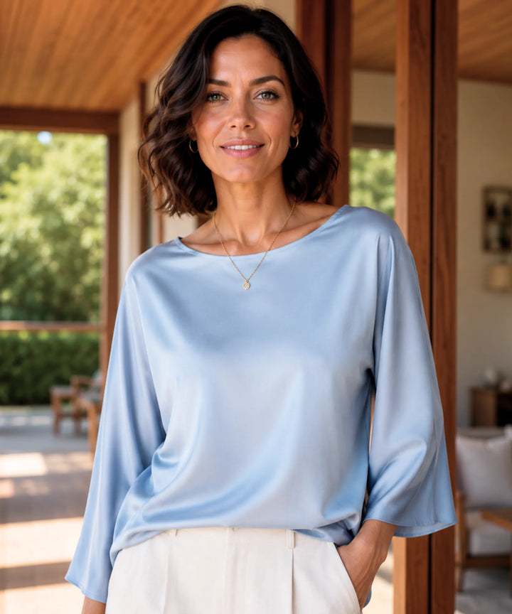 Ingrid | Women's Satin Dressy Top with Elegant Wide Sleeves
