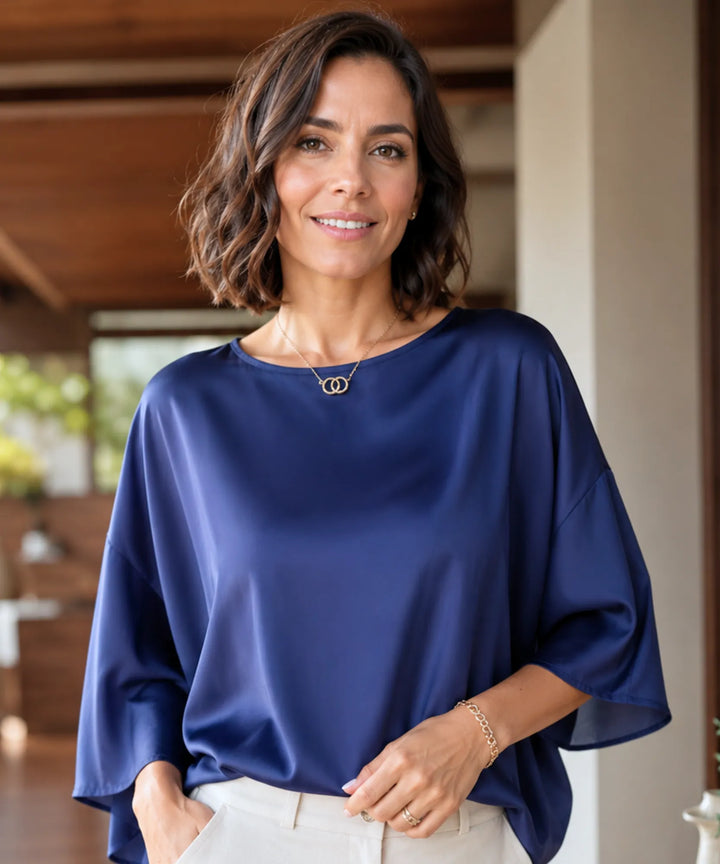 Ingrid | Women's Satin Dressy Top with Elegant Wide Sleeves