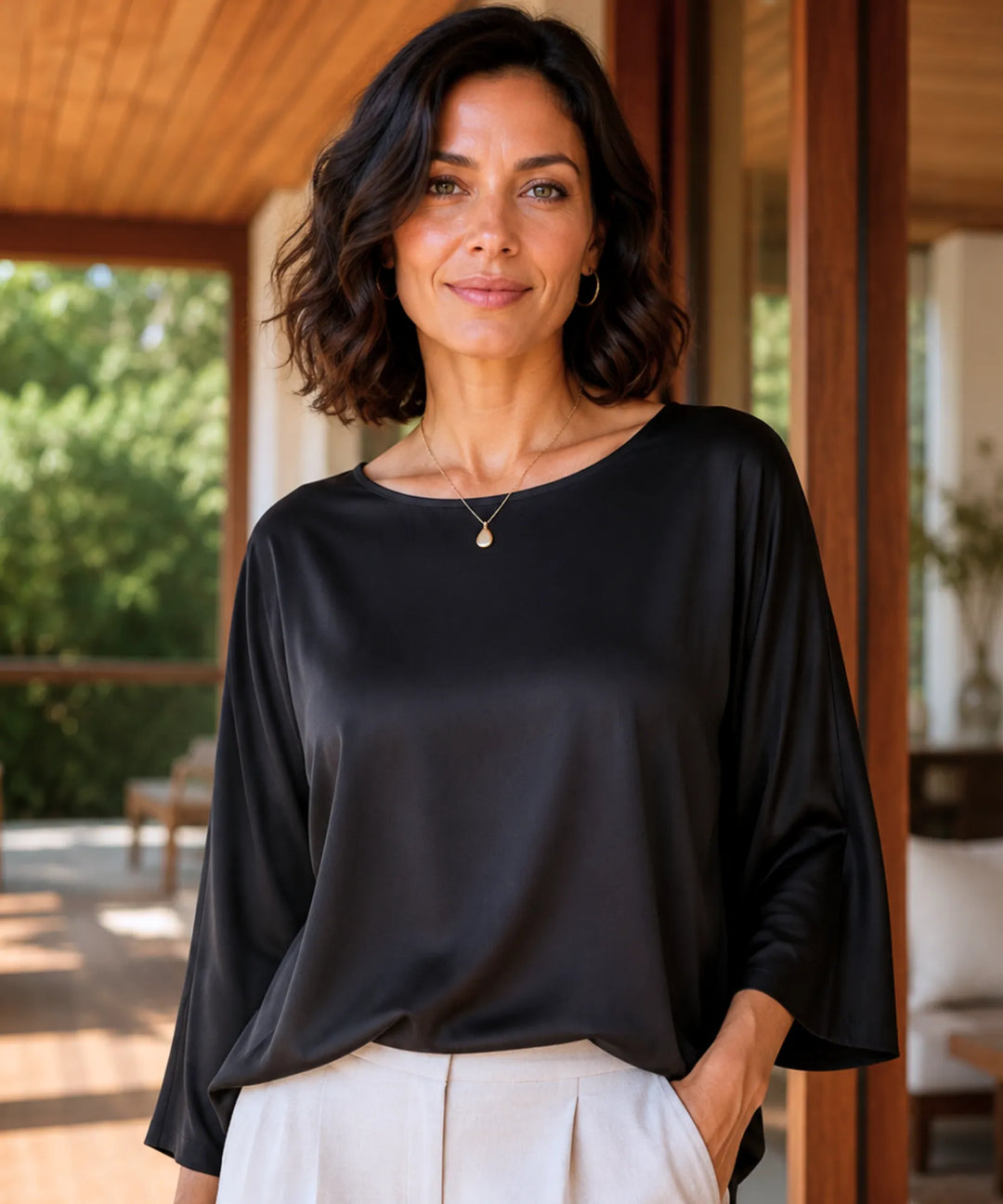 Ingrid | Women's Satin Dressy Top with Elegant Wide Sleeves