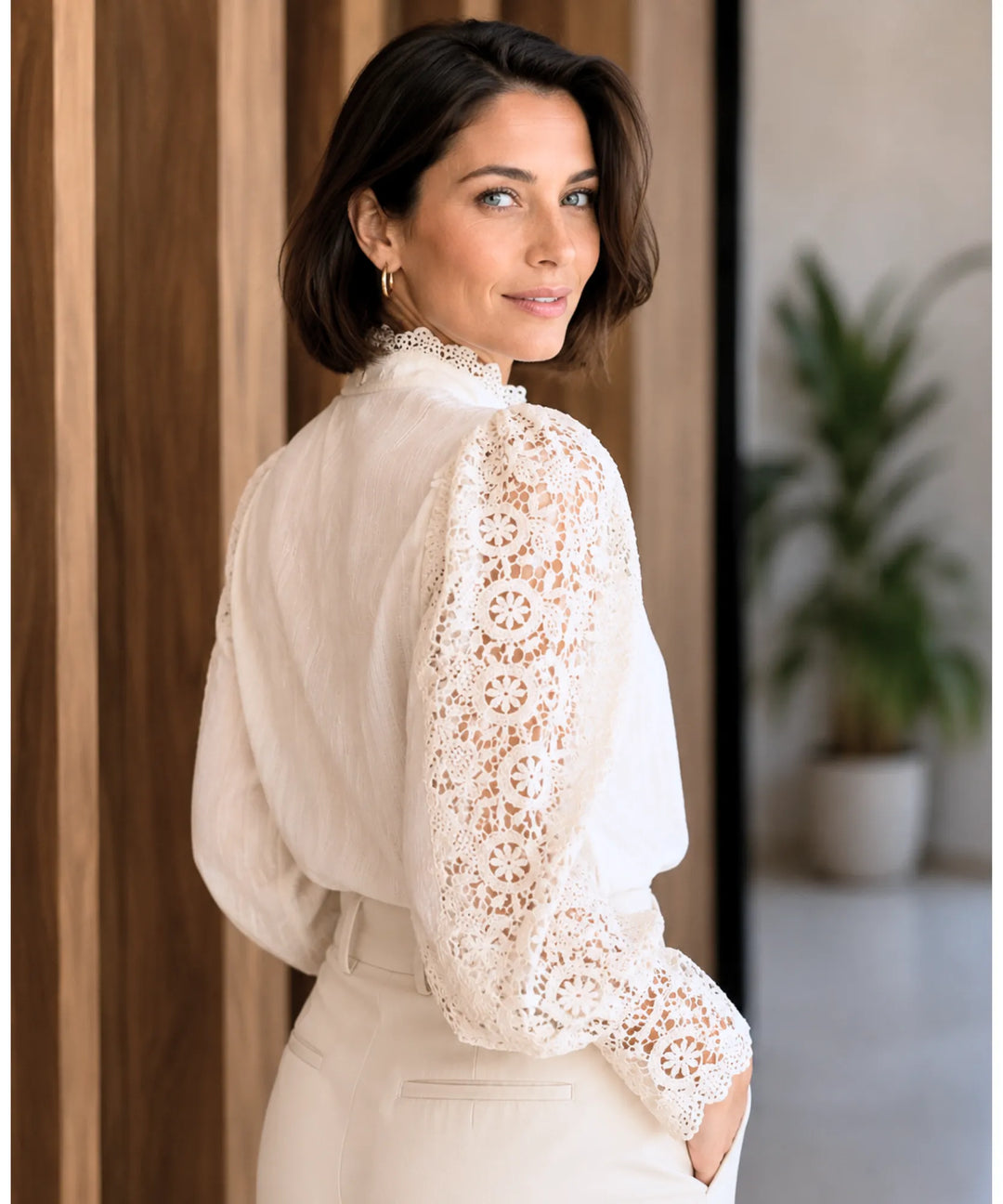 Astrid | Women's Lace Blouse with Puff Sleeves and High Neck