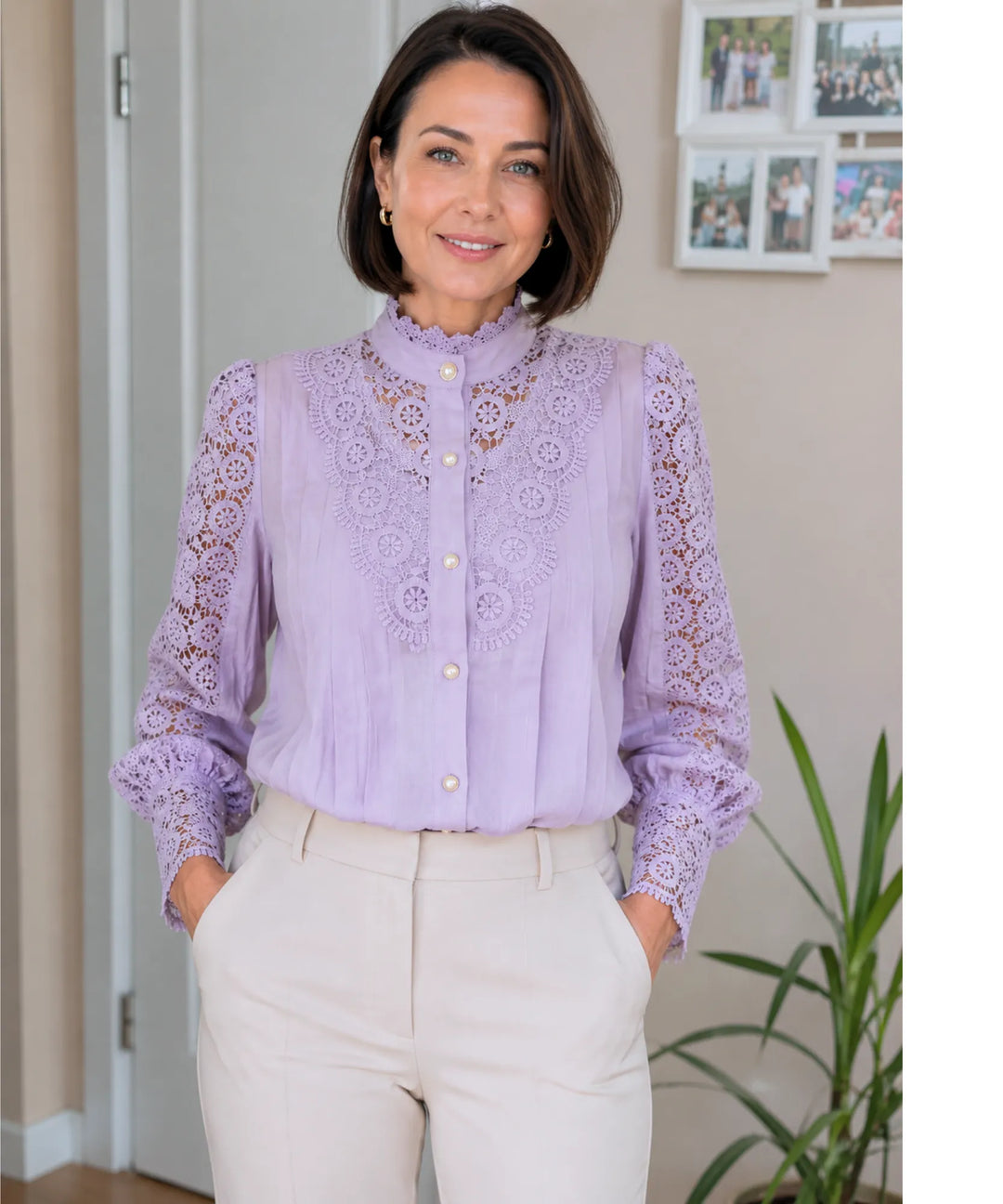 Astrid | Women's Lace Blouse with Puff Sleeves and High Neck