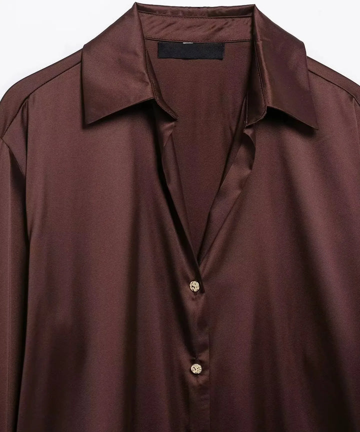 Solange | Women's Silk Long Sleeve Blouse with Classic Collar