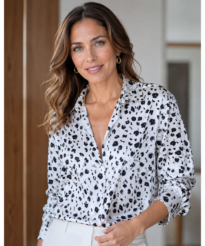Solange | Women's Silk Long Sleeve Blouse with Classic Collar