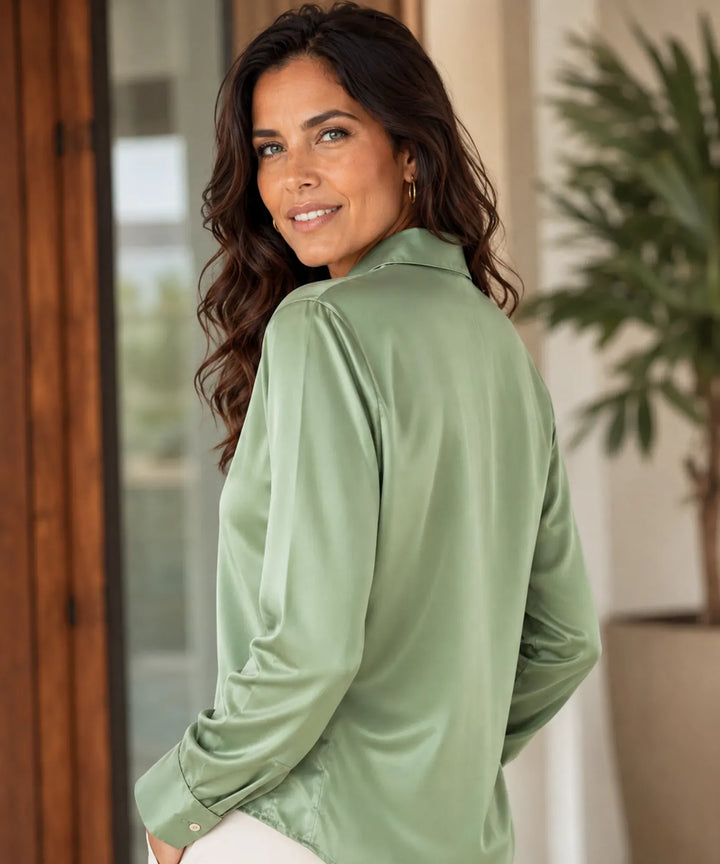 Solange | Women's Silk Long Sleeve Blouse with Classic Collar