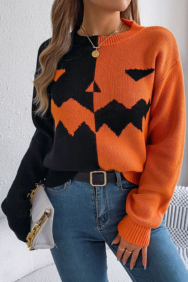 Estrilda | Women's Pumpkin Contrast Colour Sweater with Round Neck - image 4