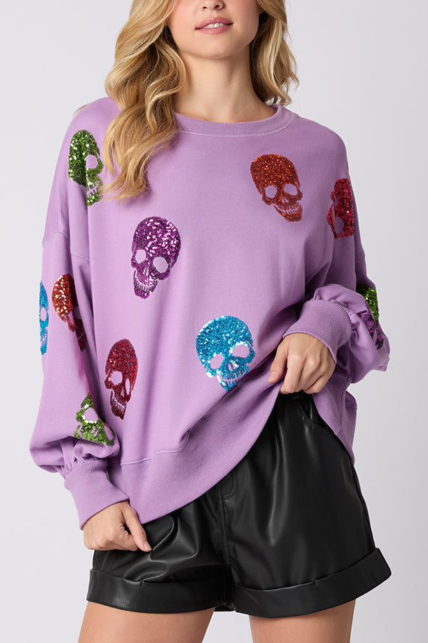 Richenda | Women's Sequin Skull Sweatshirt with Round Neck - image 9