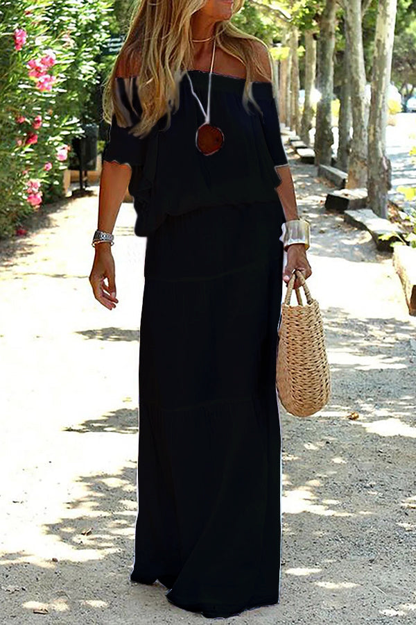 Adelheid | Women's Off-Shoulder Maxi Dress with Round Neck and Short Sleeves - image 9