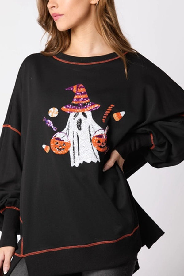 Orella | Women's Sequin Ghost Sweatshirt with Round Neck - image 1