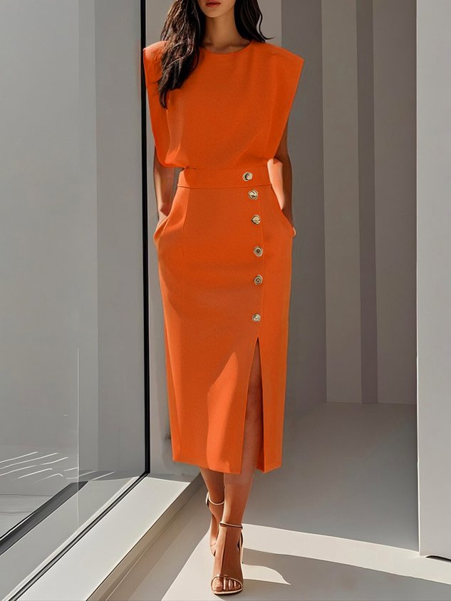 Lodovica | Women's Button-Front Split Midi Dress - image 9
