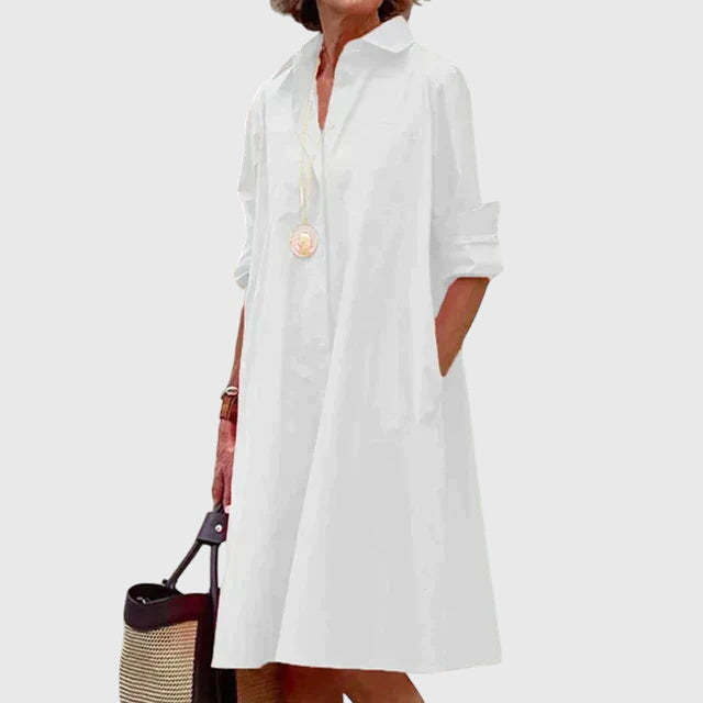 Aldora | Women's Casual Relaxed Midi Dress with Round Neck, Short Sleeves and Pockets - image 4
