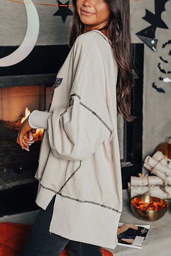 Amicia | Women's Longline Sequin Pumpkin Sweatshirt with Round Neck - image 8