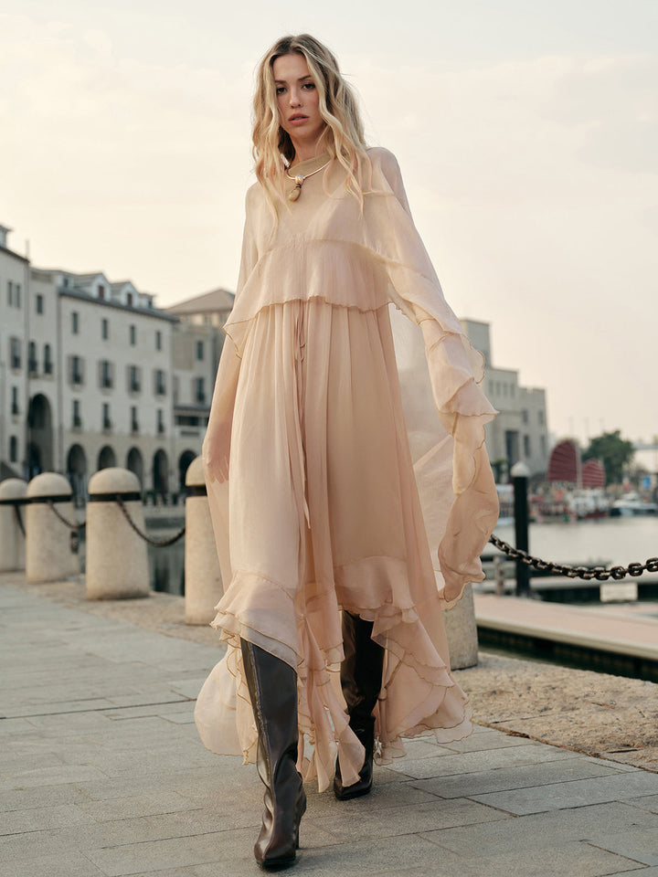 Norah | Women's Chiffon Layered Dress with Cloak