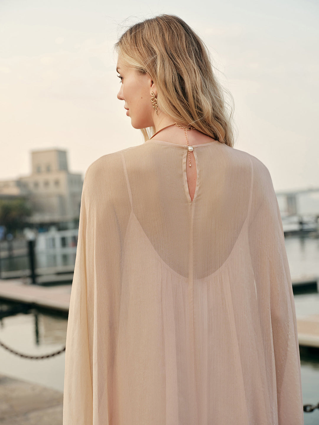 Norah | Women's Chiffon Layered Dress with Cloak