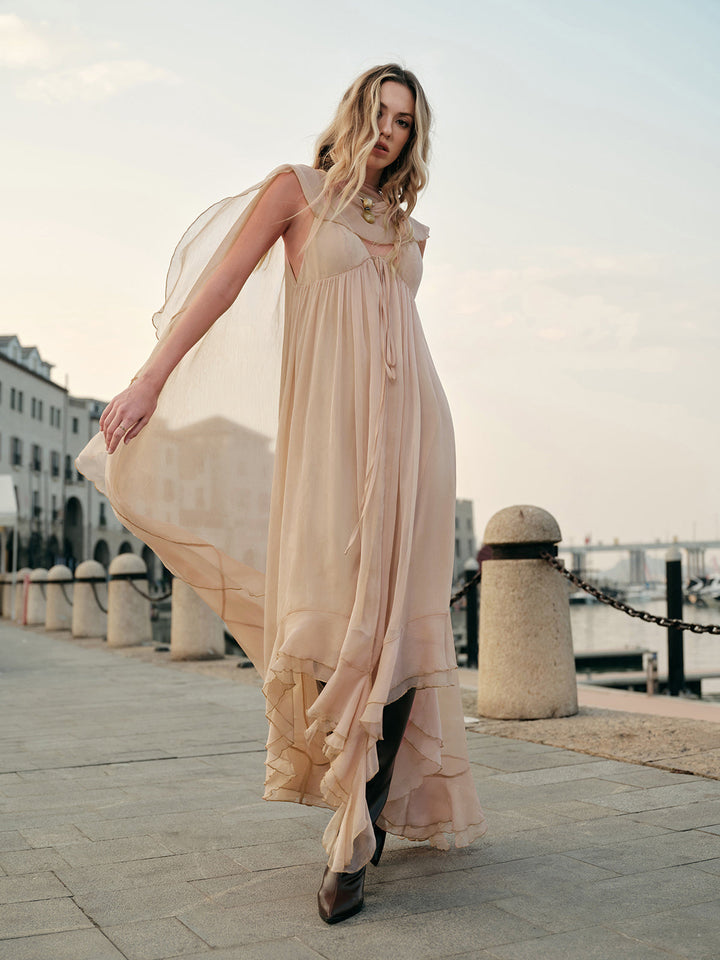 Norah | Women's Chiffon Layered Dress with Cloak