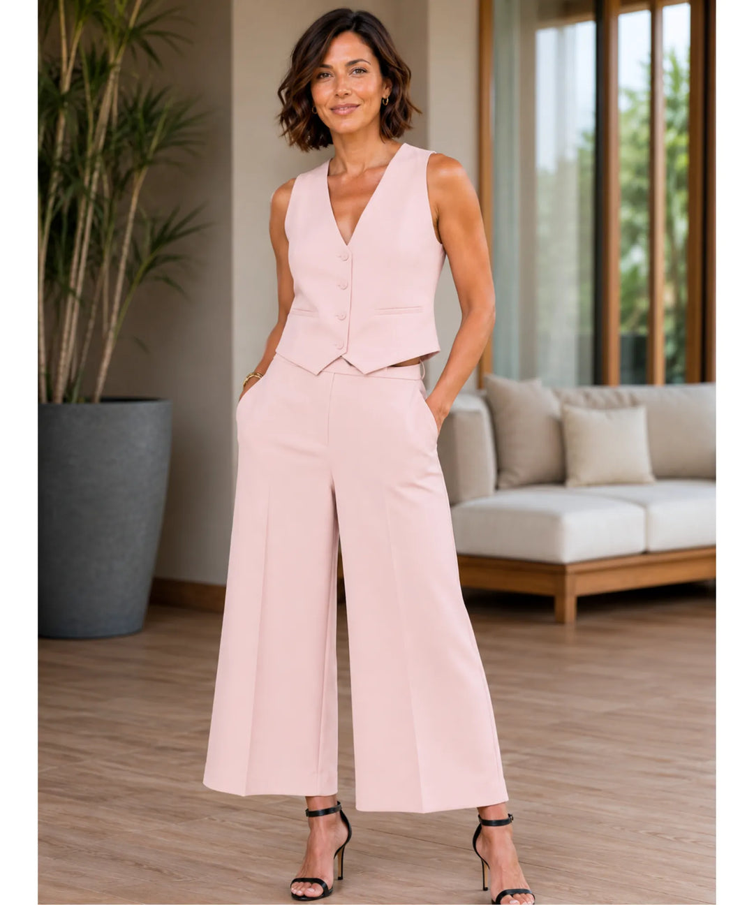 Anwen | Women's Tailored Vest and Wide Leg Pants Set