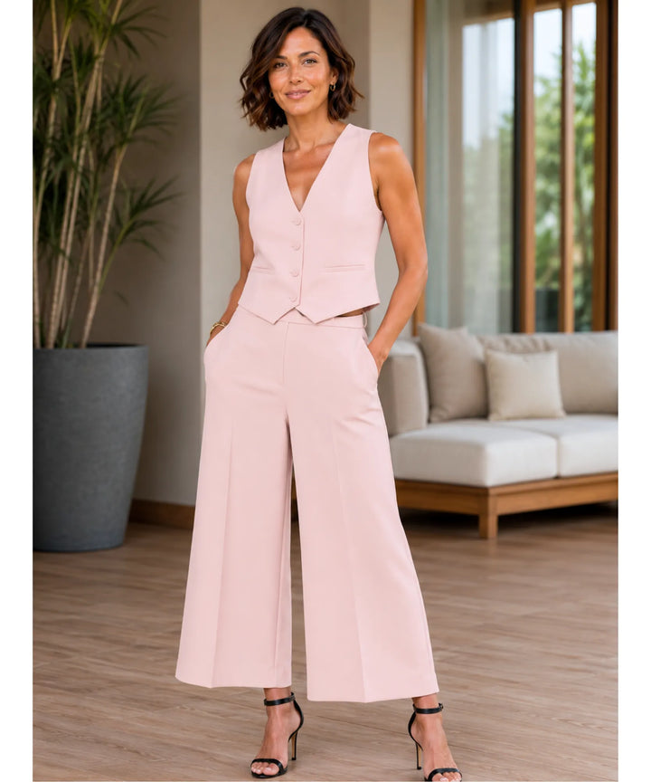 Anwen | Women's Tailored Vest and Wide Leg Pants Set