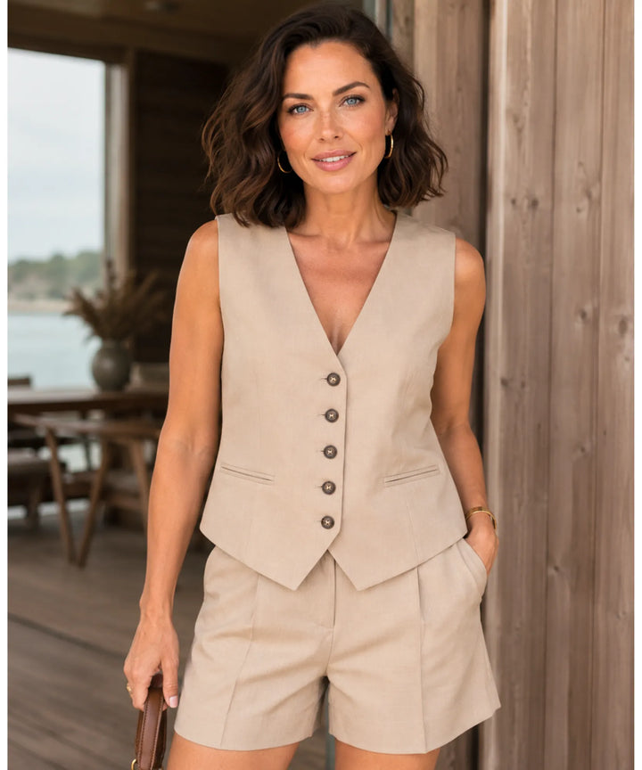 Eleanor | Women's Linen Tailored Vest and Shorts Set