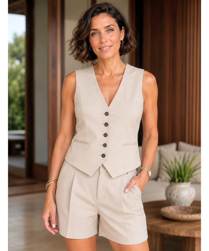 Eleanor | Women's Linen Tailored Vest and Shorts Set
