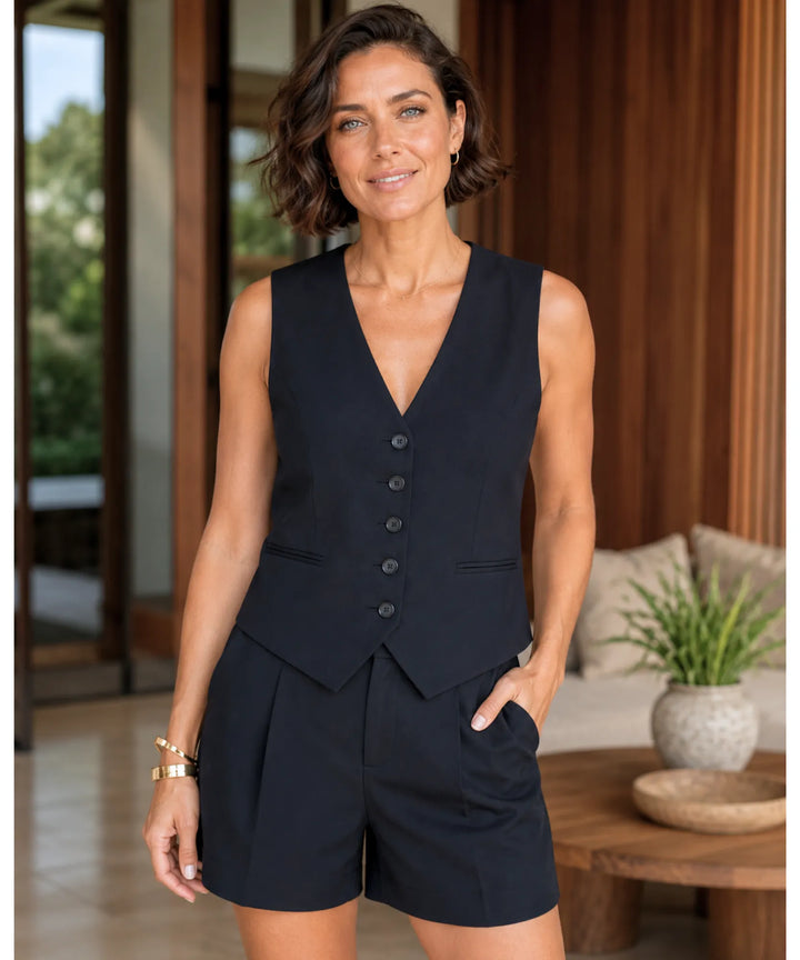 Eleanor | Women's Linen Tailored Vest and Shorts Set