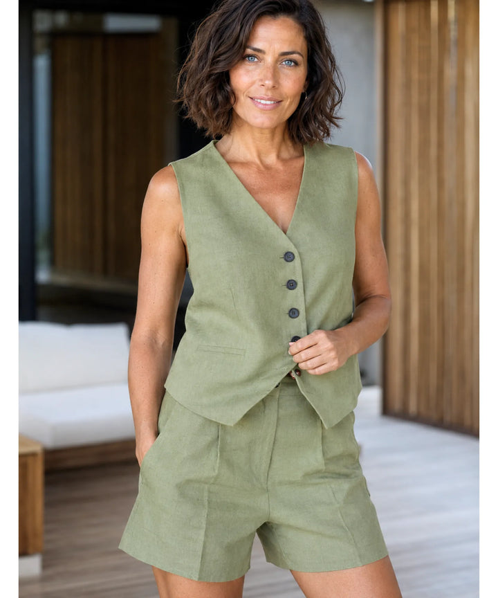 Eleanor | Women's Linen Tailored Vest and Shorts Set