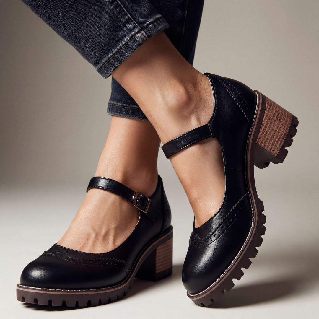 Valora | Women's Block Heel Brogue Mary Janes