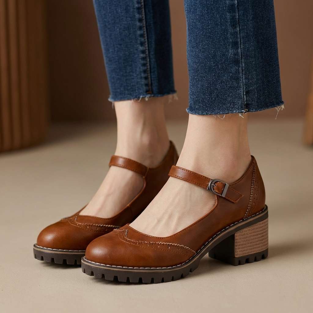 Valora | Women's Block Heel Brogue Mary Janes