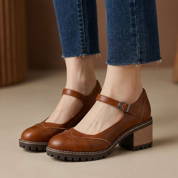 Valora | Women's Block Heel Brogue Mary Janes