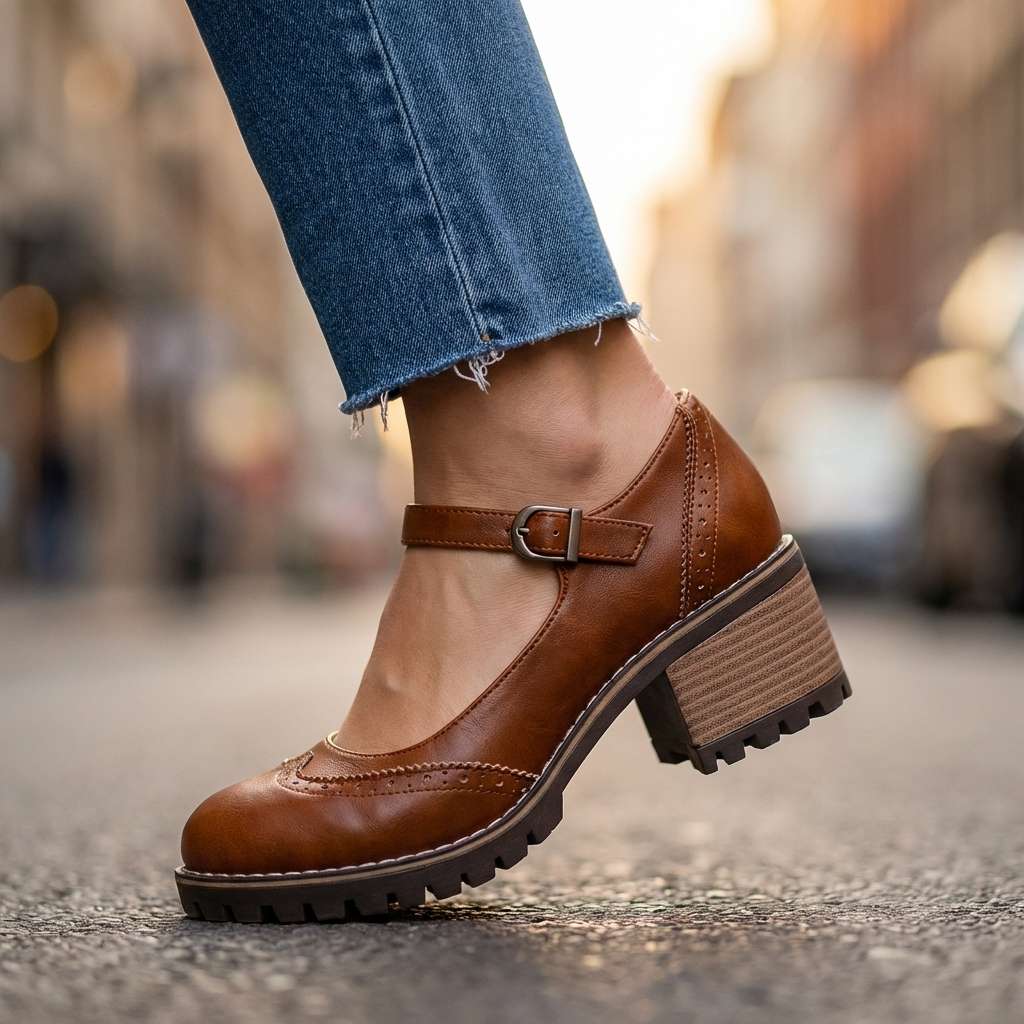 Valora | Women's Block Heel Brogue Mary Janes