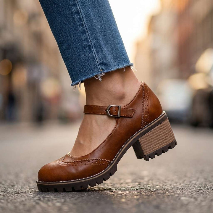 Valora | Women's Block Heel Brogue Mary Janes