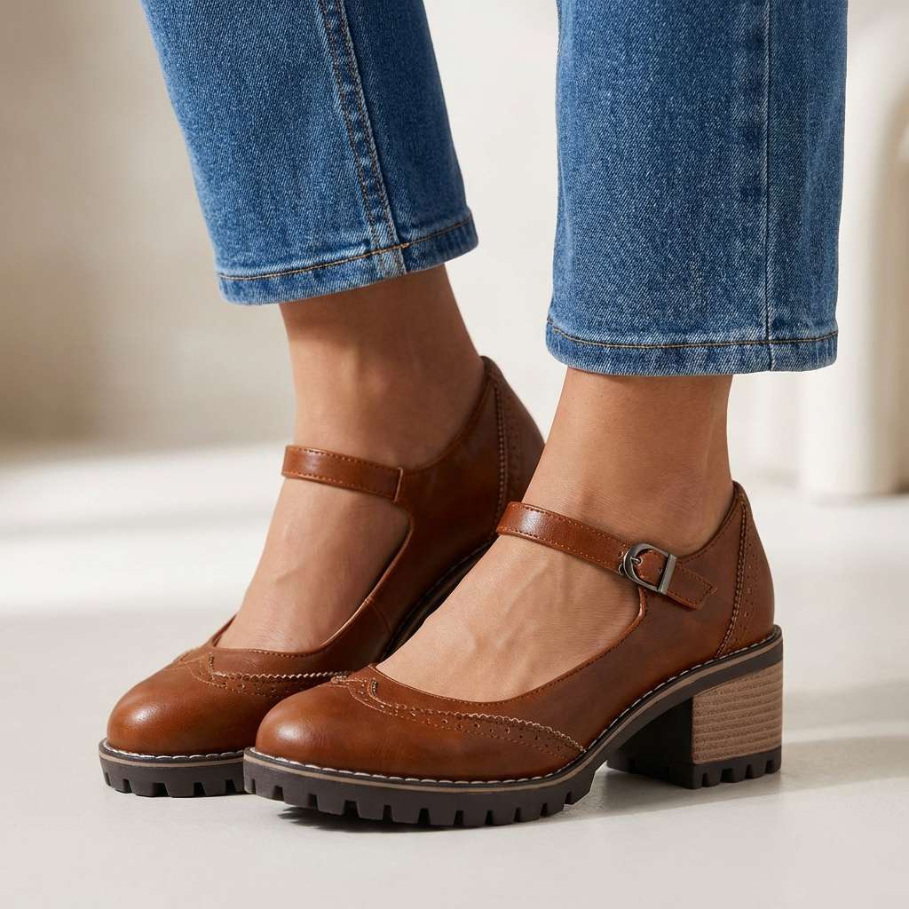 Valora | Women's Block Heel Brogue Mary Janes