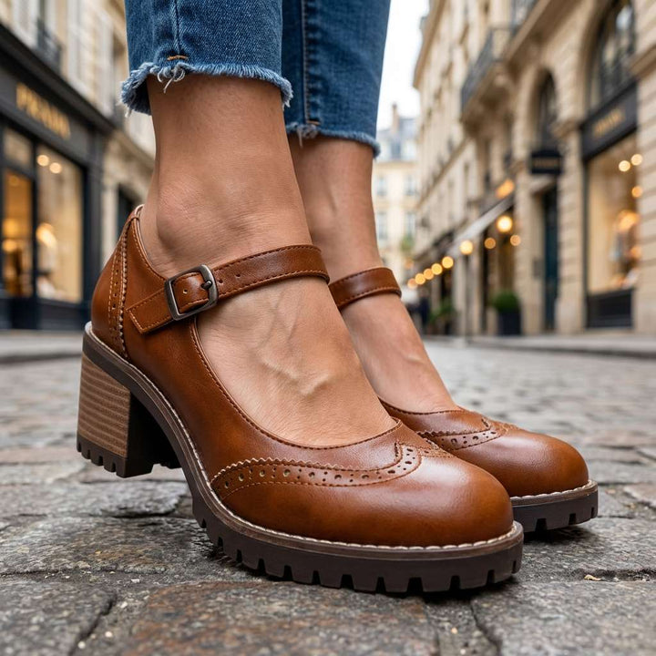 Valora | Women's Block Heel Brogue Mary Janes