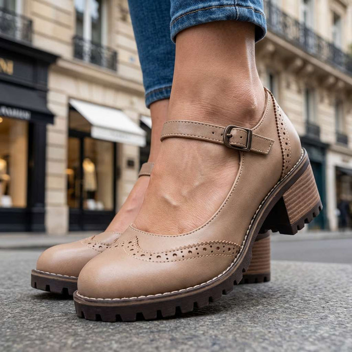Valora | Women's Block Heel Brogue Mary Janes